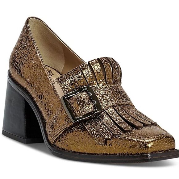 Vince Camuto Women\'s Sedna Kiltie Block-Heeled Tailored Loafers - Luxe Gold 8.5M
